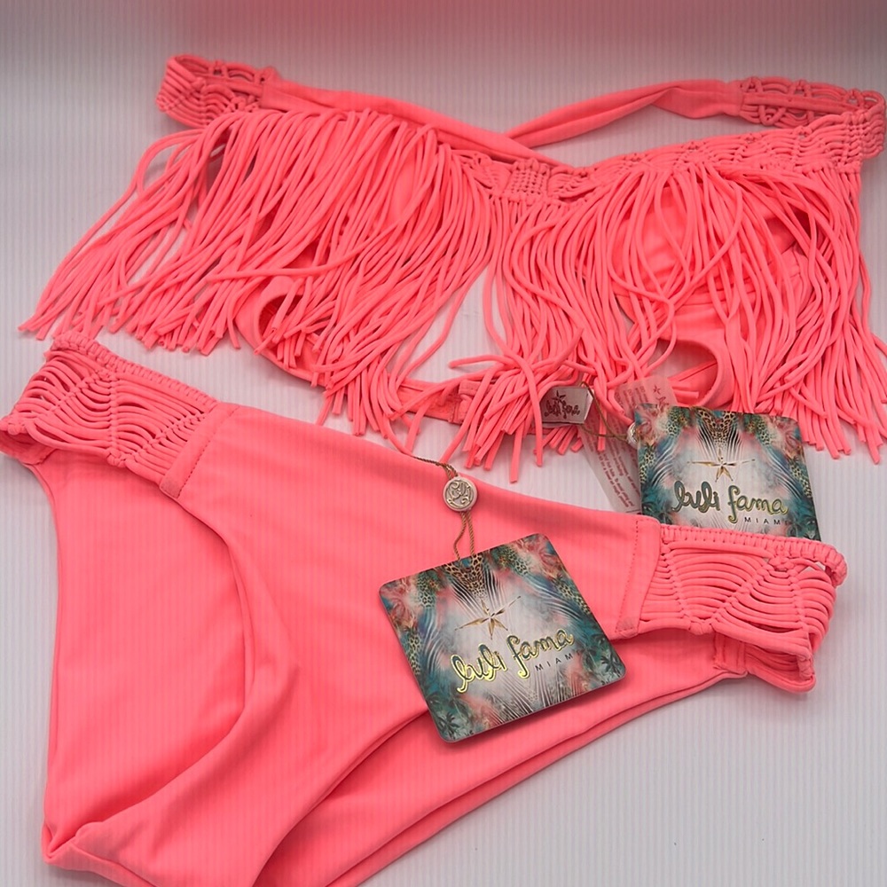 Bikini two piece heart of a hippie weave fringed underwire padded bra .